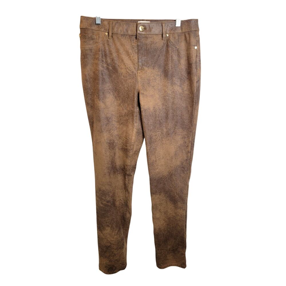 Chico's Brown Faux Suede 5-Pockets Slim Fit Casual Ankle Pants Women's Sz 1 (M)